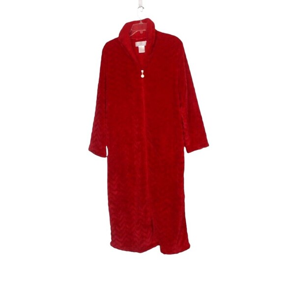 Karen Neuburger Robe Plush Fleece Red Chevron Full Zip Size L NWT - Picture 1 of 5
